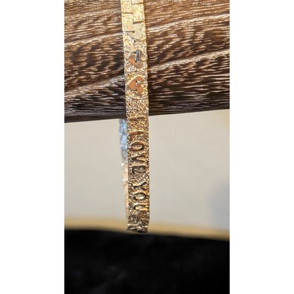 Vintage Silver Tone Silver Nugget 'I Love You' Bracelet W/ Fold Over Clasp - Picture 5 of 8